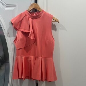 Chic Coral Ruffle Peplum Top